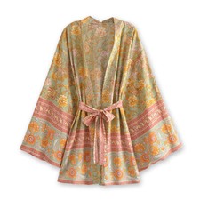 Mystic Green Butterfly Floral Print Robe, Short Cardigan, Bridal Robe, Bath Robe