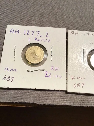 Turkey Ottoman Coin Sultan Abdul Aziz Ah.1277-2 Bir Kurush  2.coins Km.689