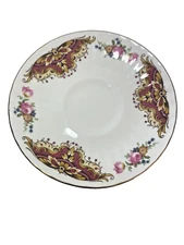 Duchess Bone China England Teacup Saucer Gold Rim Pink Flower White