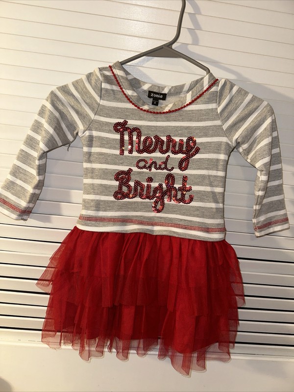 ZUNIE GRAY WHITE RED TUTU DRESS MERRY AND BRIGHT SIZE 4