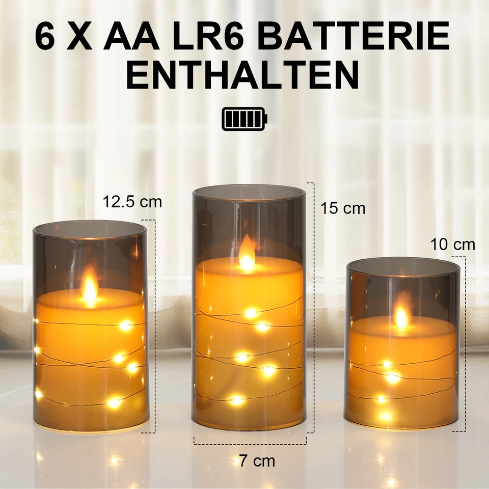 3er LED Kerze Kerzen Licht mit Timer Fernbedienung Keine Schwankendes Licht - Bild 2 von 4