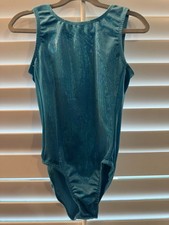 Destira GYMNASTICS dance LEOTARD Child Large CL Teal Blue SPARKLY velvet
