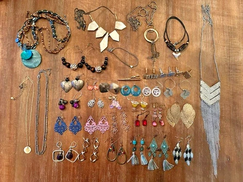 Large Costume Jewelry Earring Lot – Mixed Styles – Vintage Boho Beaded Statement