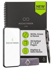 Rocketbook New Core Reusable Spiral Notebook, Executive Size 6x8.8, Black - D...