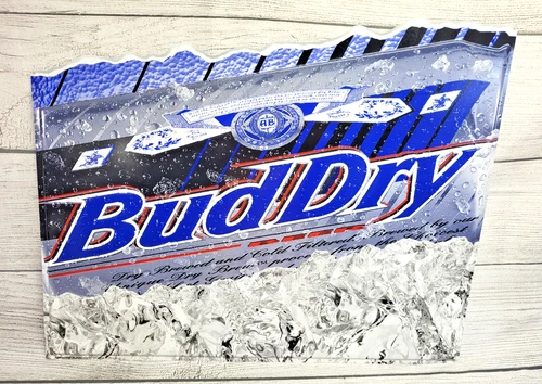 Vintage 1995 Budweiser Bud Dry Beer Sign Embossed Metal Tin 30x24"