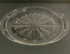 Vintage Jeanette Glass Co Feather Pattern Oval Glass Serving Tray with Handles