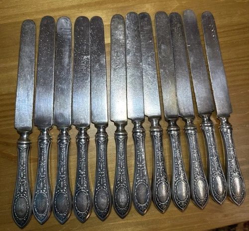 Set 12 Whiting Gorham Adam Sterling Silver 9.75" Dinner Knives Knife Blunt