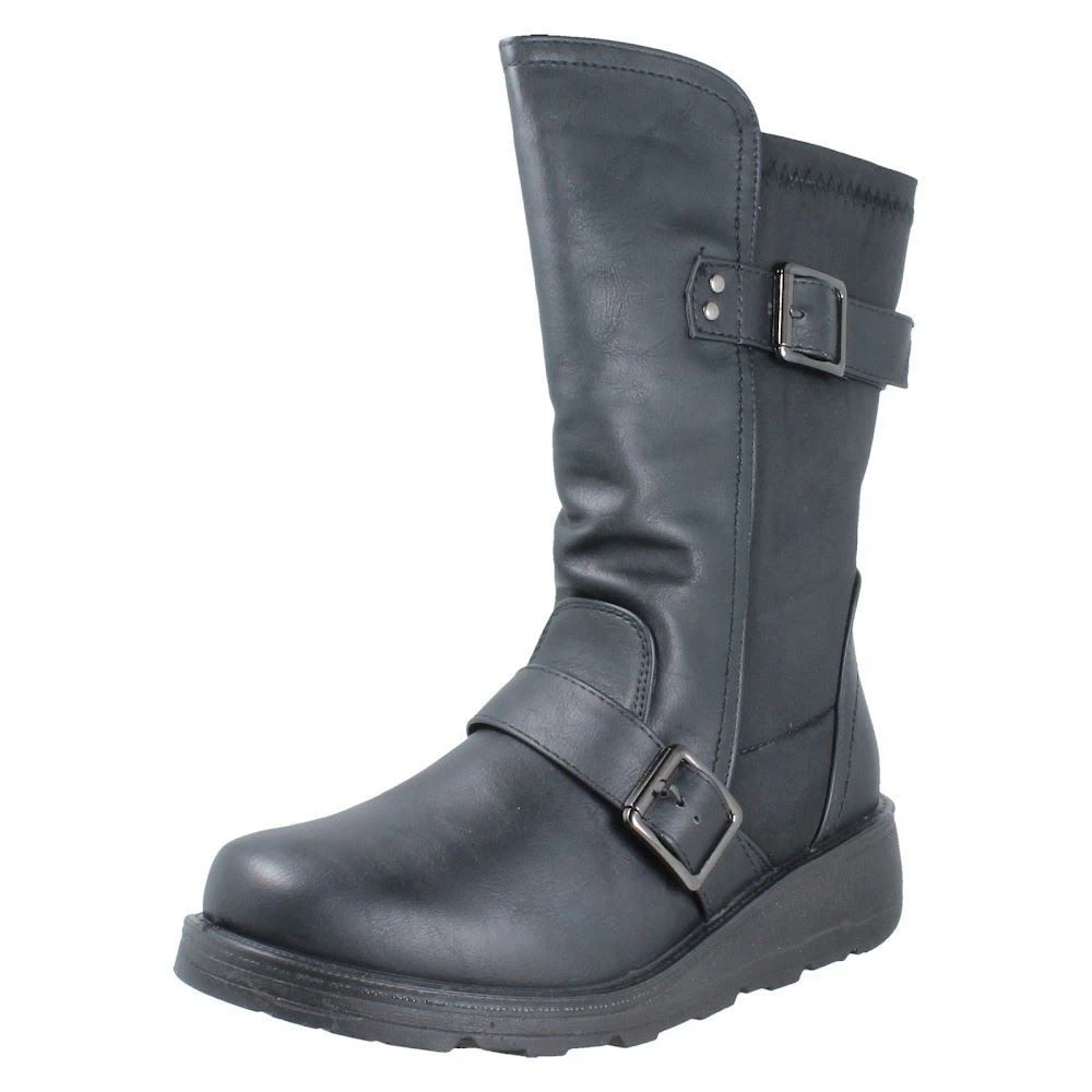Bottes D'hiver Femme Imitation Daim - Talon Bloc 8,7 Cm, Tige Mi-mollet - Effet Froncé - Taille 36 à 42 - Noir, Synthétique