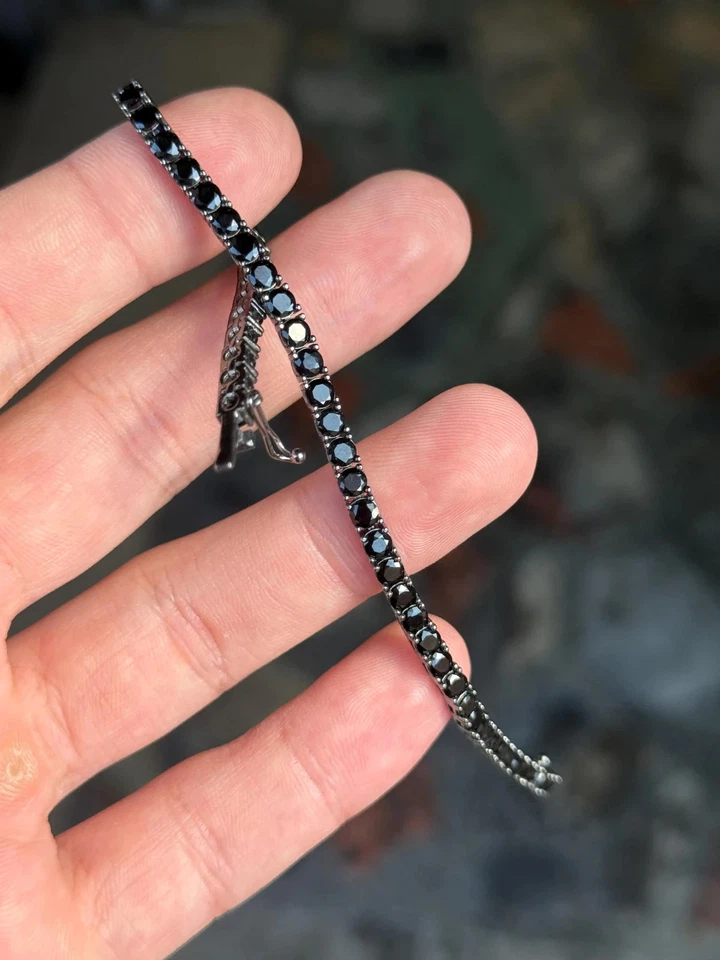 Silver Black Diamond Tennis Bracelet, Black Diamond Moissanite Bracelet - Image 4 of 4