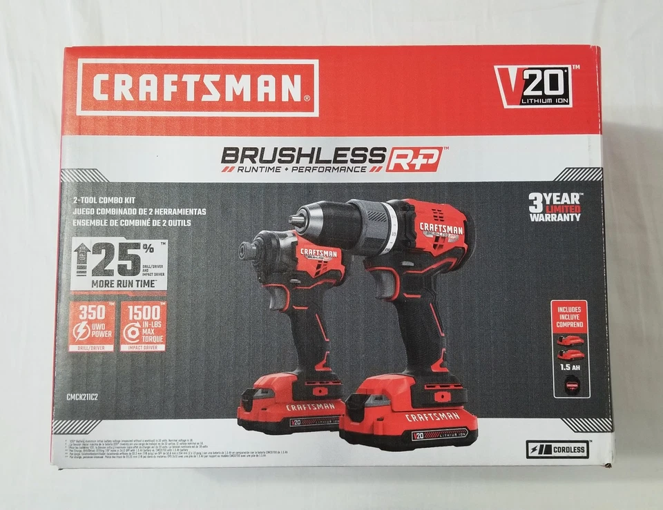 Broca Craftsman V20 CMCK211C2 sem escova + combo de impacto com 2 baterias + carregador - Imagem 3 de 4