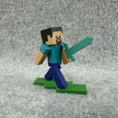 2022 Minecraft Steve Figure with Diamond Sword Mattel 2  Green Base Toy