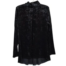 Isaac Mizrahi Live black crushed velvet mock neck tunic shirt top sz small goth