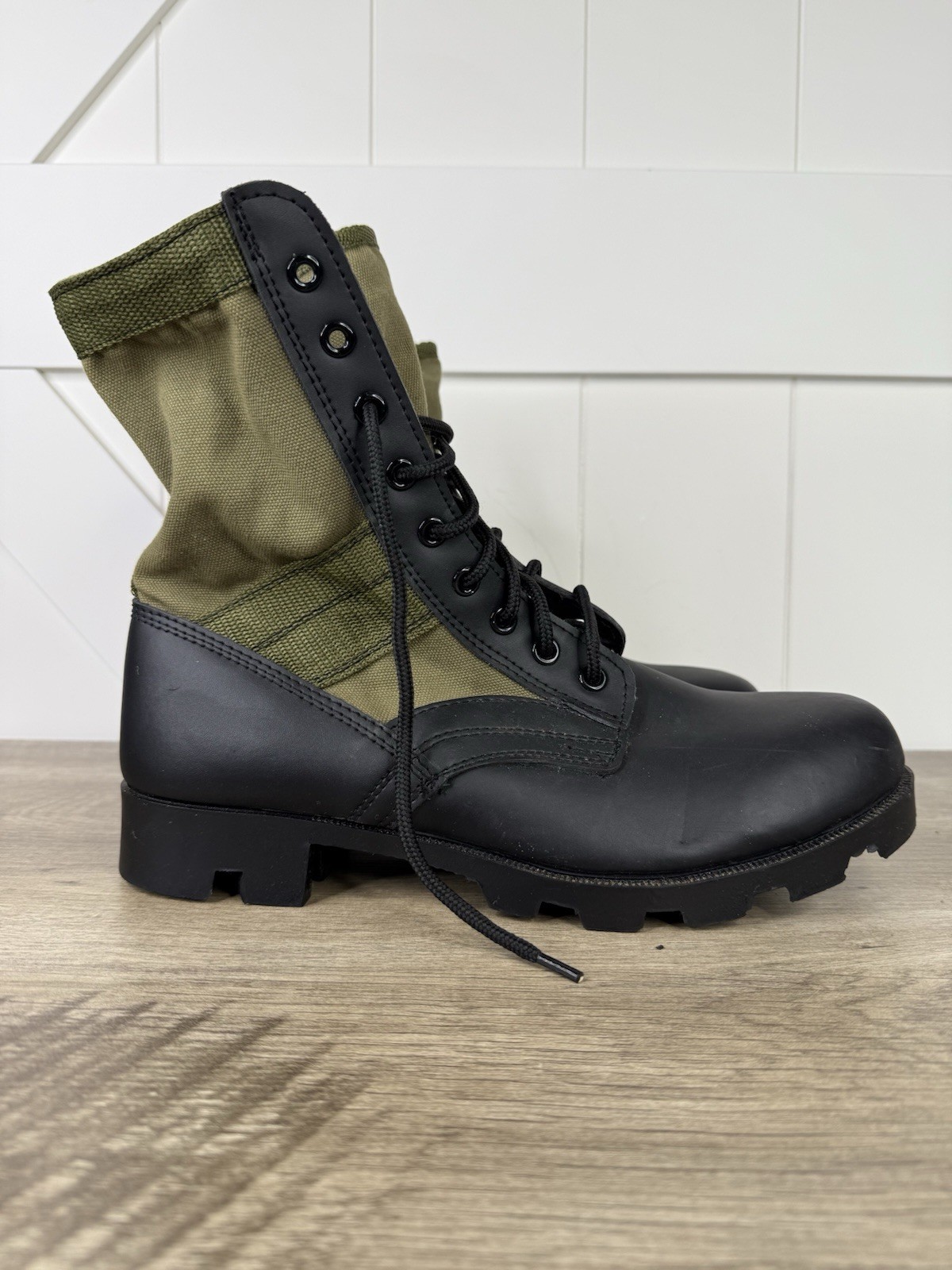 ROTHCO Military Style Jungle Boots Mens Sz 12W Black w/ Olive Green Canvas EUC