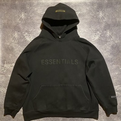 Vintage Fear Of God Essentials Boxy Fit Hoodie Men`s Size L Black 100% Cotton