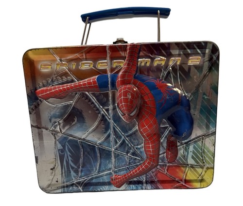 SPIDER-MAN 2 Movie Metal Embossed Lunch Supplies Tin Box ©2004 RARE Y2K