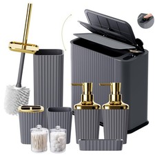 9-Piece Bathroom Set with Slim Trash Can Press Top Lid, Modern Bathroom Acces...