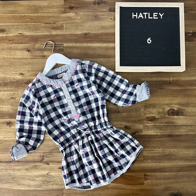 Hatley Navy Check Pink Embroidered Horses Long Sleeve Tunic Top Cotton 6 