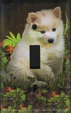 American Eskimo art on a single toggle metal light switch plate, made in USA