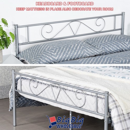 Full Size Metal White Bed Frame with Headboard/Mattress Foundation Storage - Picture 9 of 13