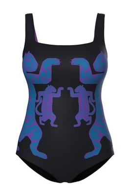 Ulla Popken Damen große Größen Badeanzug Tiger Softcups recycelt 836606