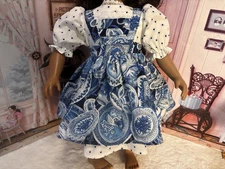 Dot Dress Blue Christmas Print Apron 2 piece Dress 23" Doll clothes fit My Twinn