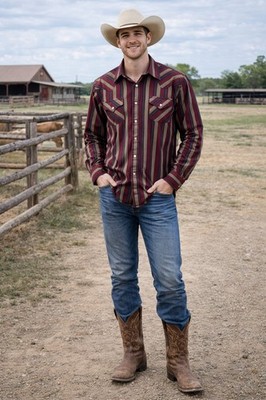 Vintage Ely Cattleman Button Up ''Tall Man'' size LT 16 1/2 x 37 Western Cowboy