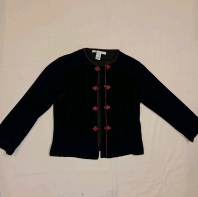 August Silk Intimates Womens Black Velvet Velour Pajama Lounge Sleepwear Top Med