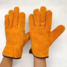 Men Work Gloves Soft Cowhide Driver Hunting Driving Farm Garden Welding Security