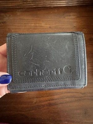 Carhartt Men's Rugged Leather Triple Stich Wallet, Trifold Grey Gray