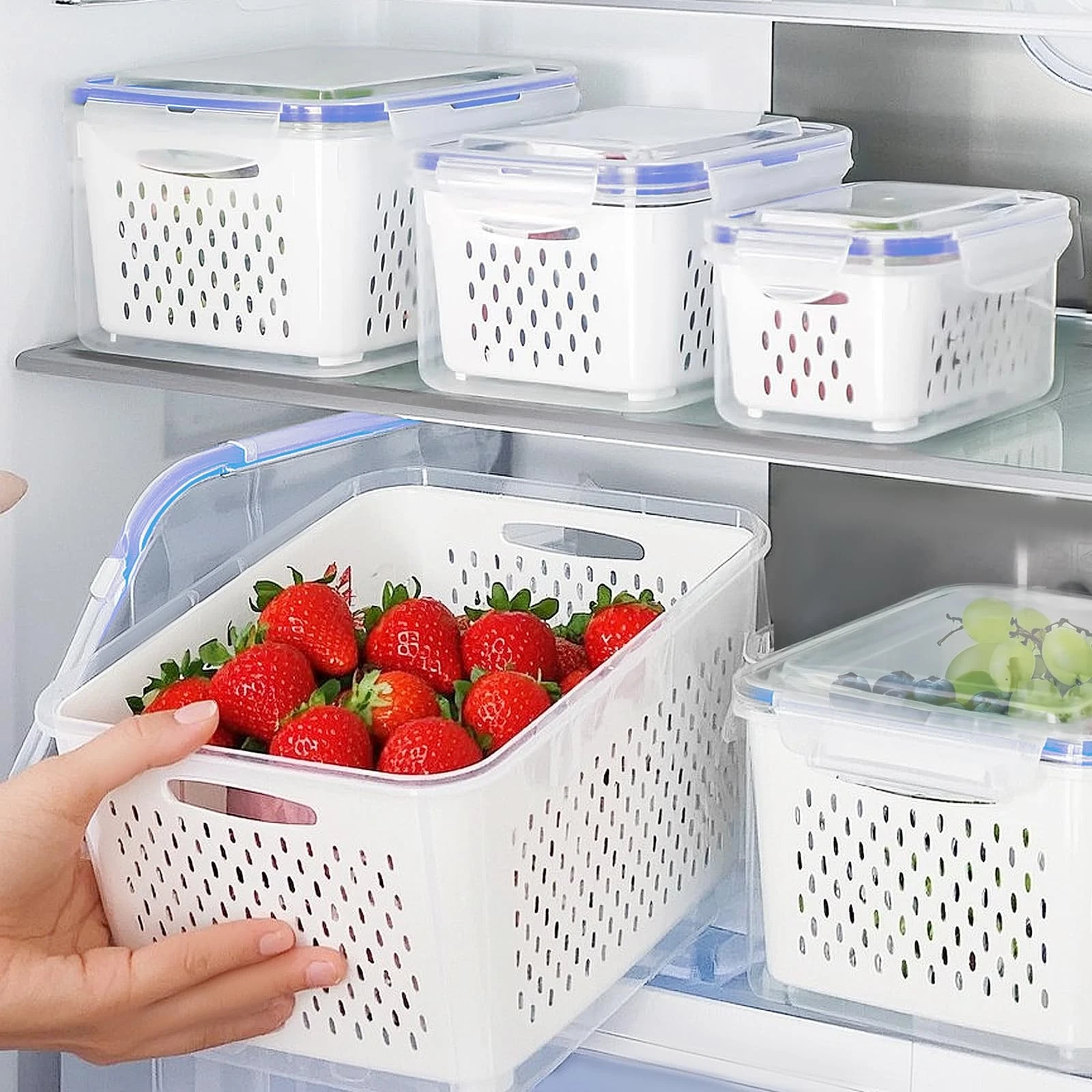 Large Fruit Containers for Fridge - Leakproof Food Storage Containers with Re...