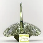 Fenton Colonial Ruffled Basket Olive Green Glass Hobnail Large Vntg 9.5” - NWT!