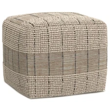 Elmer Contemporary Square Woven Pouf in Natural/Grey Jute, Cotton for the Liv...