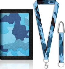 Kids Wallet for Boys and Girls 4-16 with Lanyard and Key Chain Holder, Trifold C