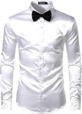 Men Luxury Shiny Silk Like Satin Button Up Dress Shirts