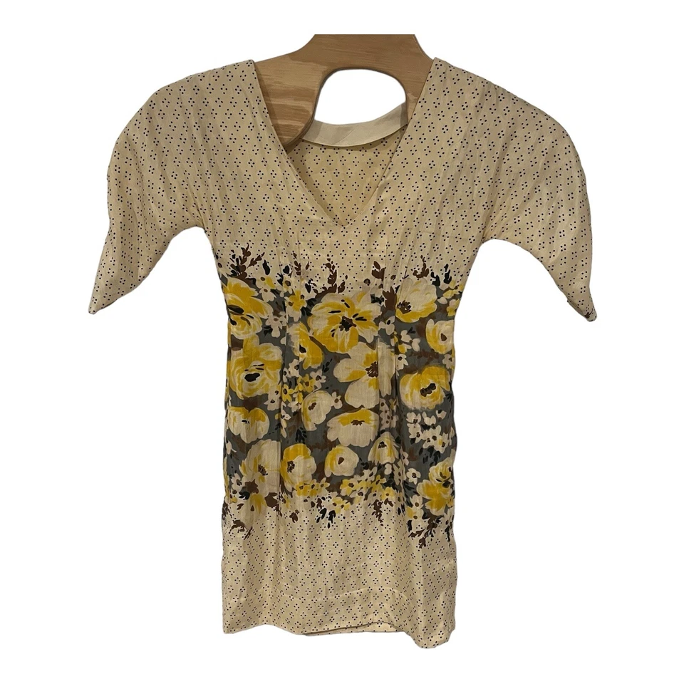 Vestido Anthropologie MEADOW RUE Pimienta Plena Lunares Floral Amarillo Marfil Talla 0 Foto 2 de 4