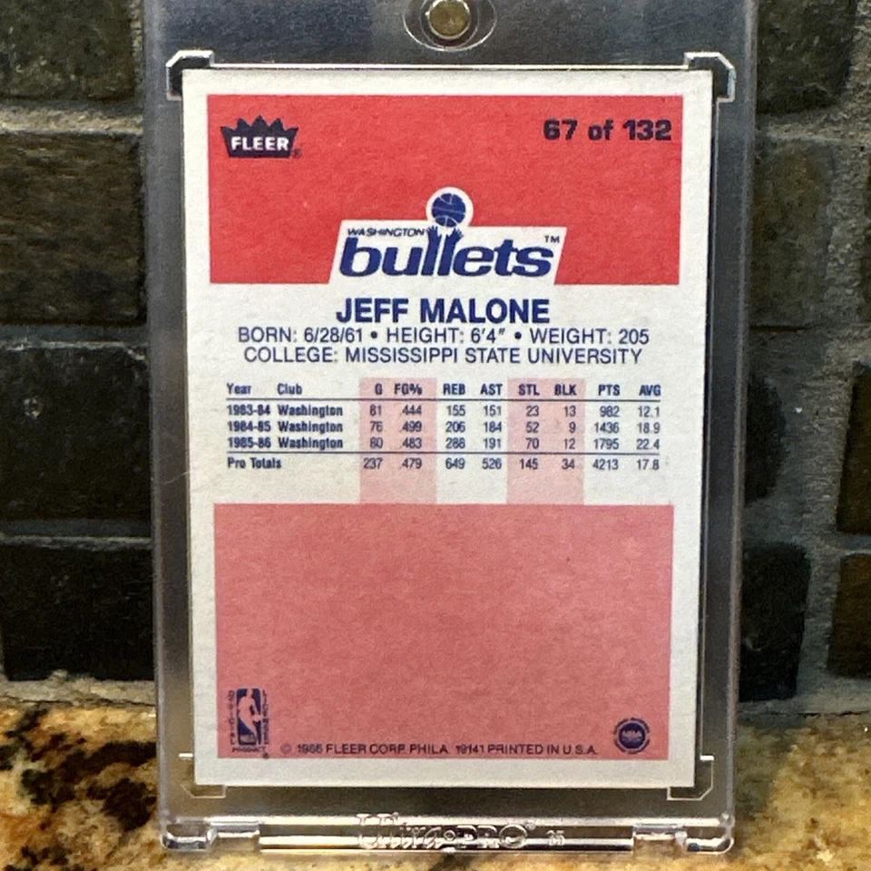 Tarjeta de novato Fleer #67 1986 Jeff Malone Washington Bullets rara perfecta Foto 3 de 4