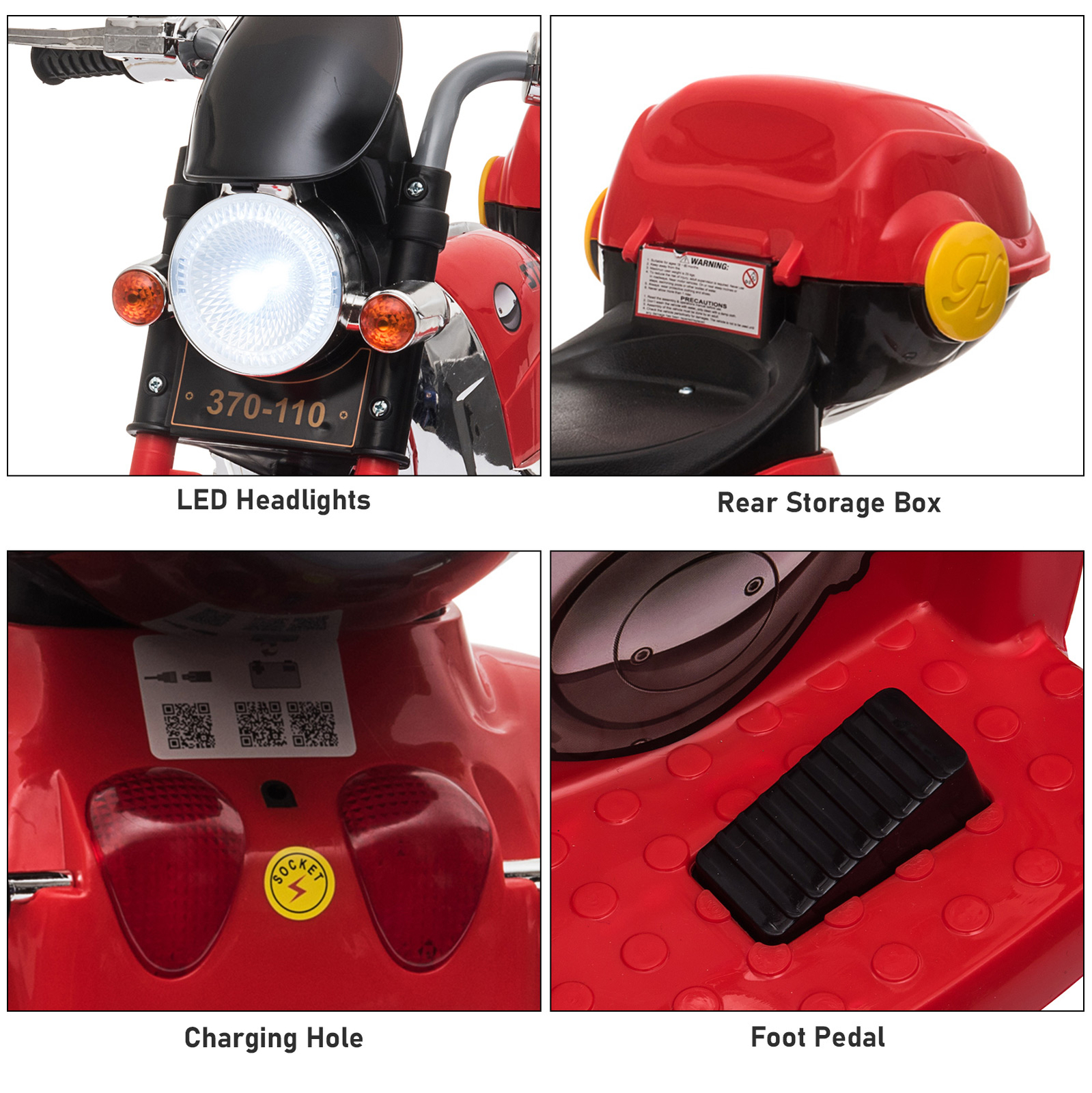 Aosom Kids Motorcycle Ride On 6V Battery Powered Electric Trike Toys 18-36M