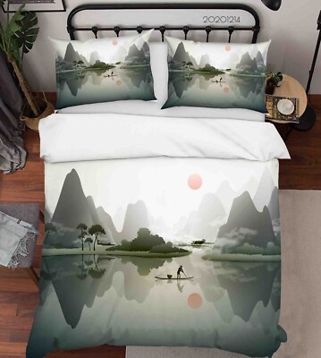 3D Mountain River Sun Landscape Quilt Cover Set Bedding Sets Pillowcases Queen