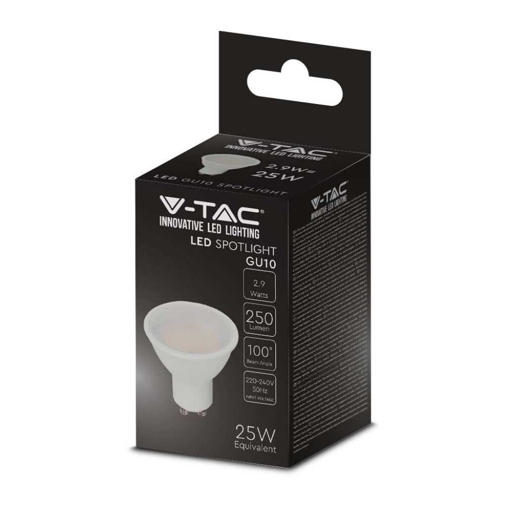 V-TAC VT-2333 Lampadina spot LED 2.9W GU10 faretto 100° copertura satinata luce