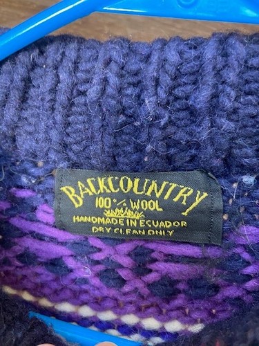 Vintage HandKnit Wool Ecuador Chunky Sweater 90s Outdoor colorfulPurple Sz.2XL - Picture 3 of 6