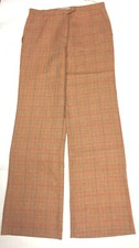 CAROLINA HERRERA Orange/Multicolor Plaid Linen-Bld Wide-Leg Dress Pants Sz14