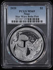 2020 Niue $2 Star Wars Boba Fett 1 oz Silver PCGS MS 69 | UNC BU Mandalorian
