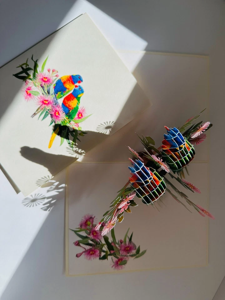 Origami Pop Cards Rainbow Lorikeet Parrot Bird Happy Father's Day 3D Pop Up Card - Image 4 of 4