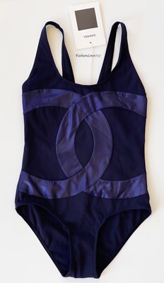 NWT CHANEL 18A COCO BEACH NAVY BLUE LOGO SWIMSUIT BODYSUIT