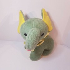 Vintage, Plush Baby Elephant, Stuffed Animal Toy Yellow and Green with Scarf