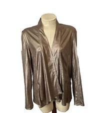 Chico s Wom 1 Approx. S/M Gold Crackle Faux Leather Poly Blazer