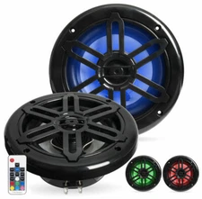 Belva BMRGBBK 500W Black 6.5" 2-Way Marine Speakers w/Multi Color LED + Remote