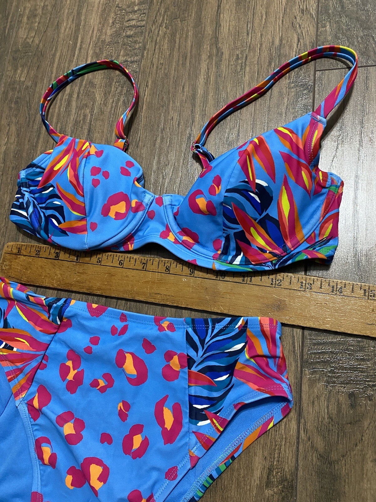 Tabitha Brown Swimsuit Size Small 2 pc bikini floral leopard blue