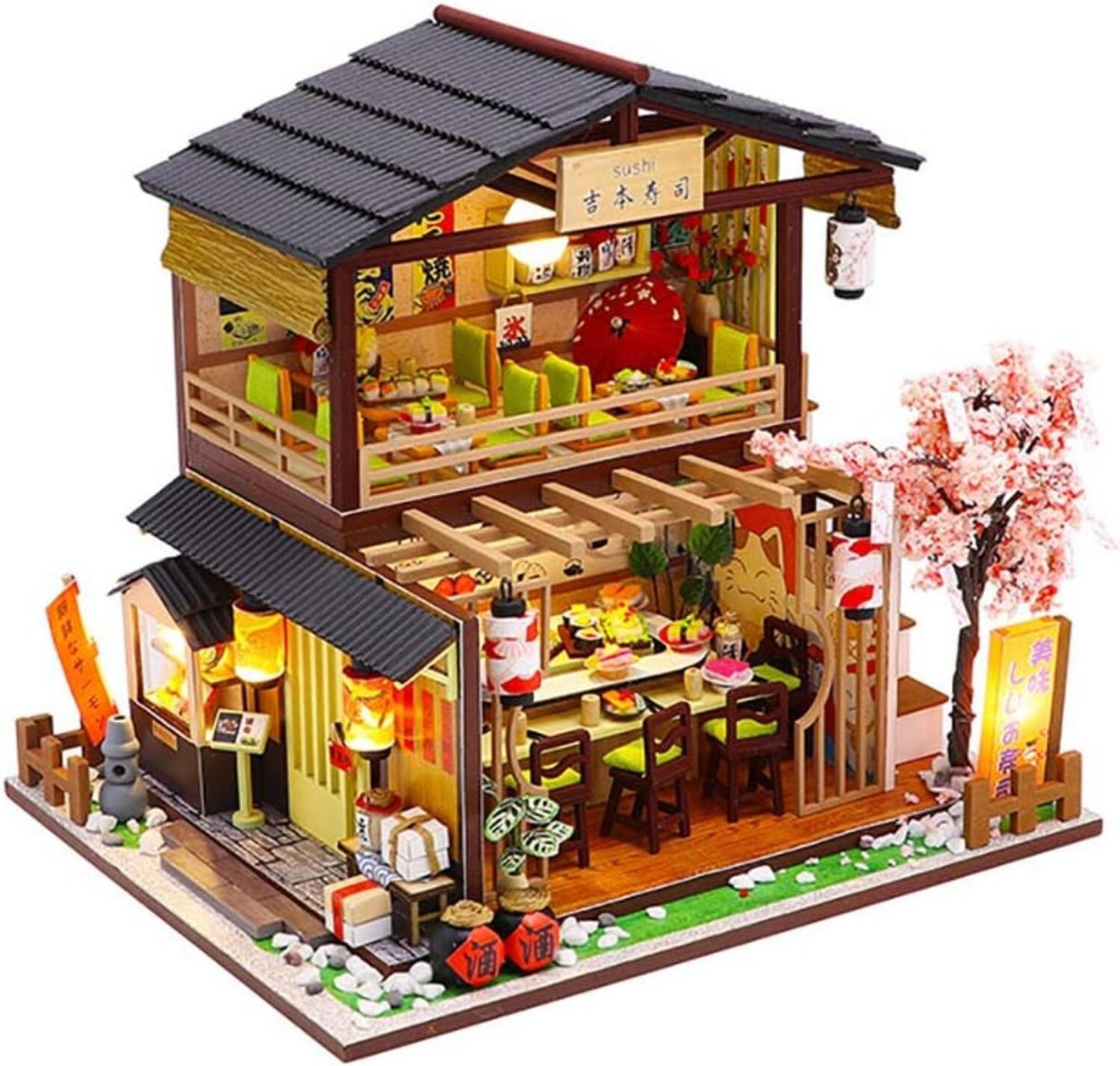Cerezo Flores Sushi 1/24 Casa de Muñecas Miniatura Hecho a Mano Juego Tienda Japón Juguete