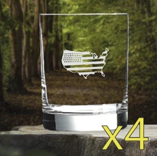 America Shape Flag Whiskey Glasses x4 Double 14 Oz Premium Old Fashioned NEW